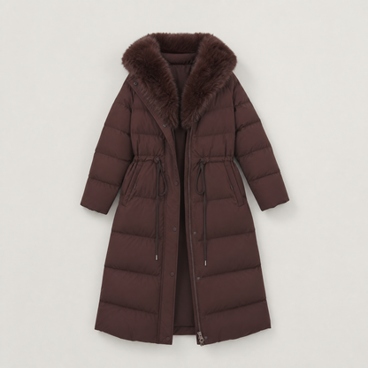 Women's Casual Long Puffer Coat with Faux Fur Hood