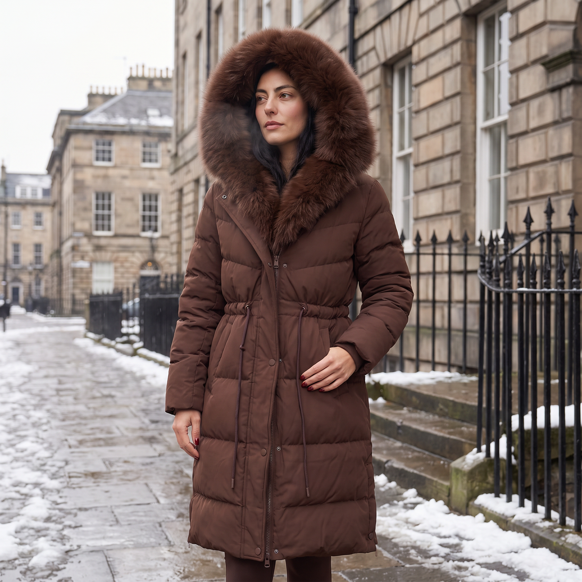 Women's Casual Long Puffer Coat with Faux Fur Hood