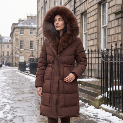 Women's Casual Long Puffer Coat with Faux Fur Hood