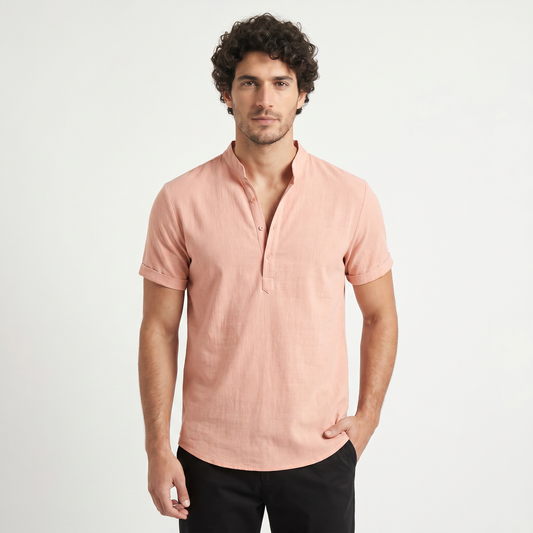 Men's Casual Cotton Linen Henley Shirt