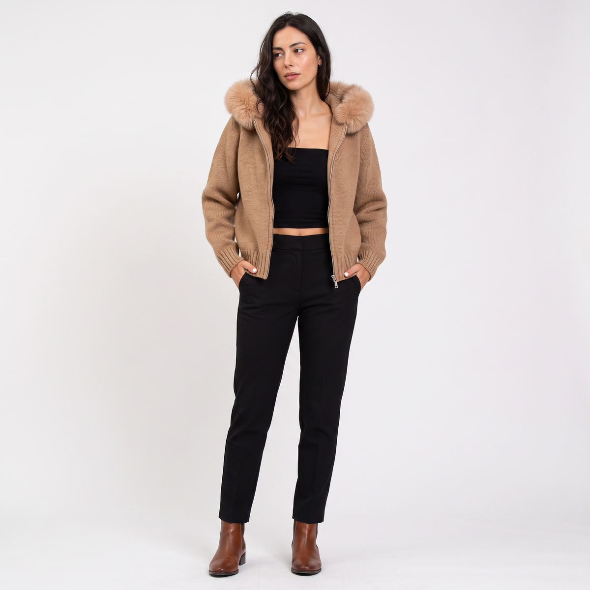 Women's Classic Fur Collar Cardigan Jacket