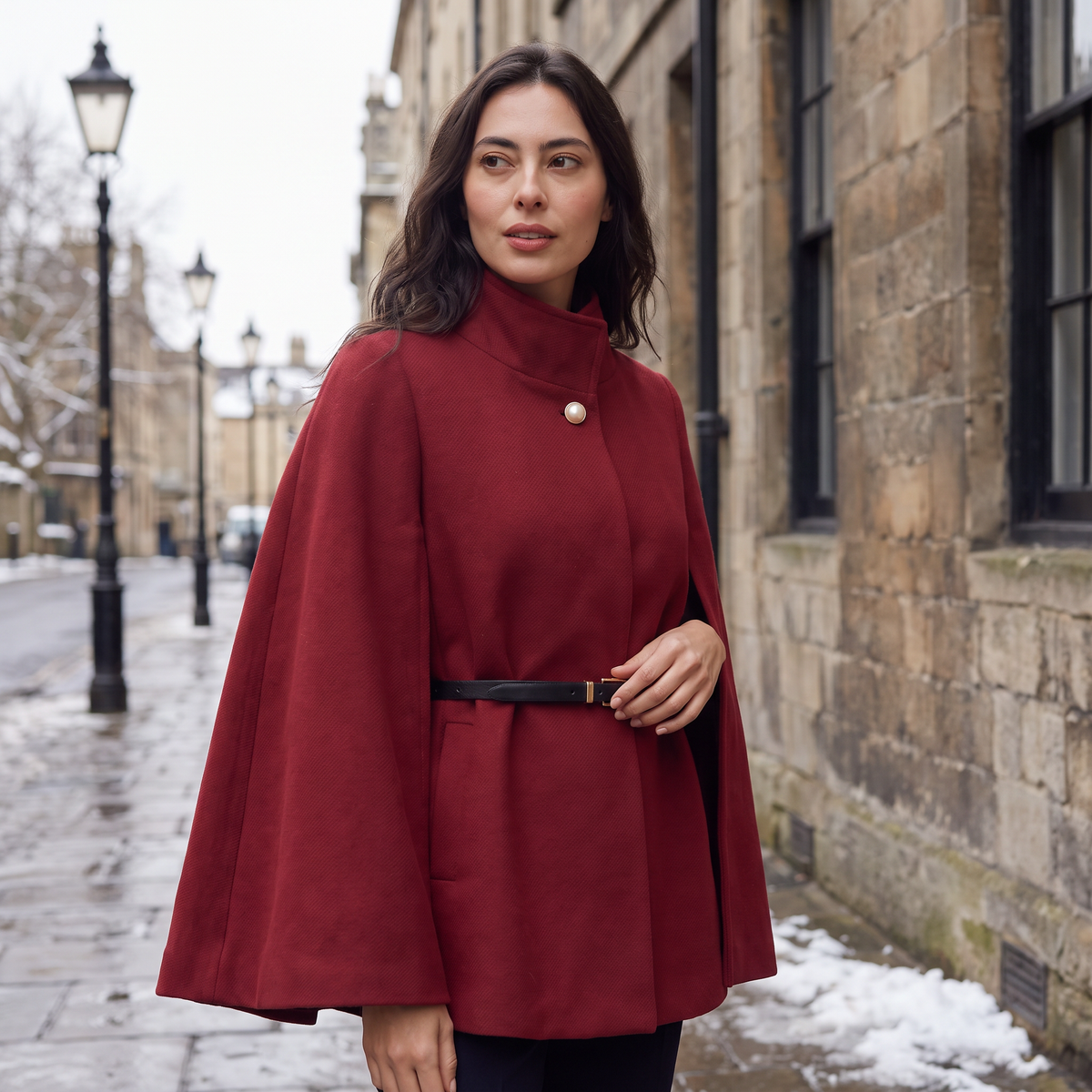 Women's Classic Wool Blend Belted Cloak Coat