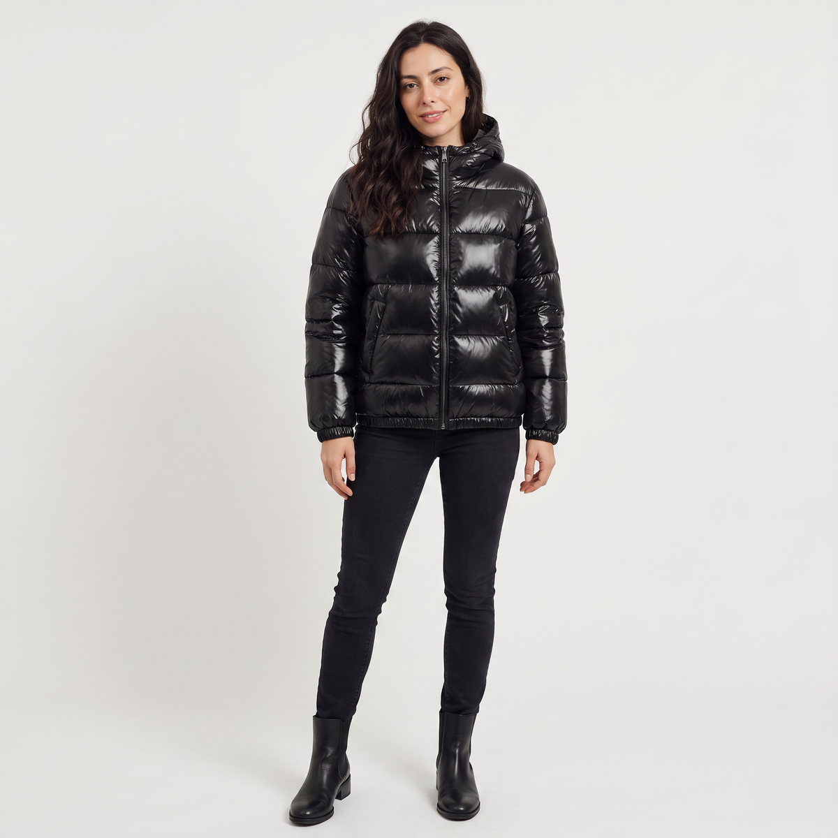 Women's Glossy Hooded Puffer Jacket