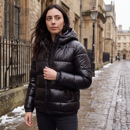 Women's Glossy Hooded Puffer Jacket