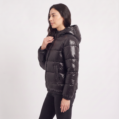 Women's Glossy Hooded Puffer Jacket