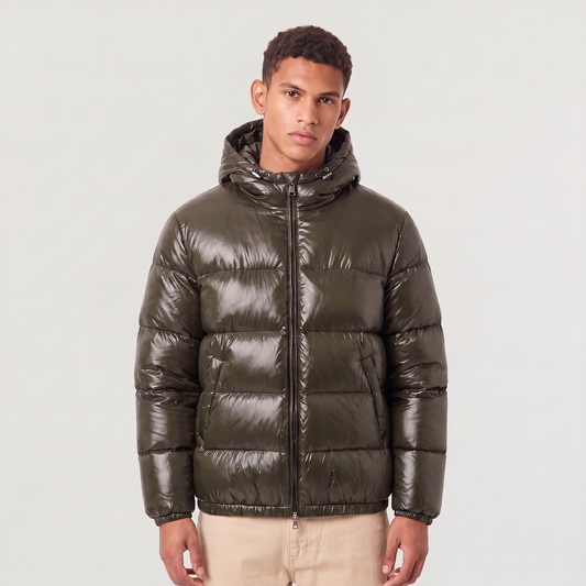 Men's Casual Glossy Hooded Puffer Jacket