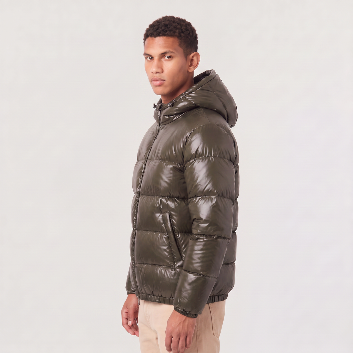 Men's Casual Glossy Hooded Puffer Jacket