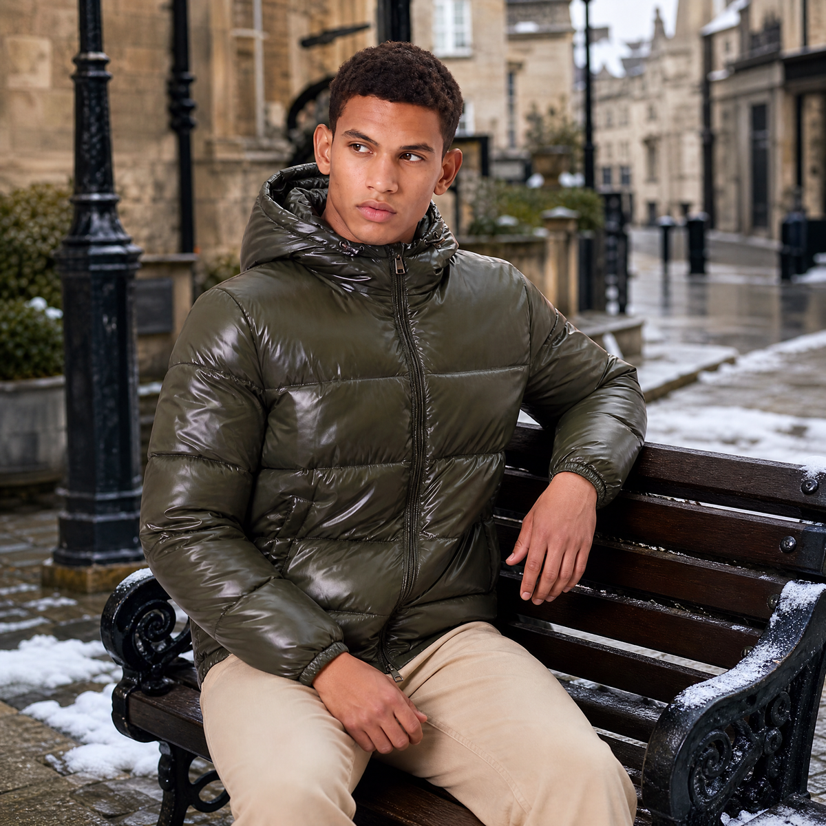 Men's Casual Glossy Hooded Puffer Jacket