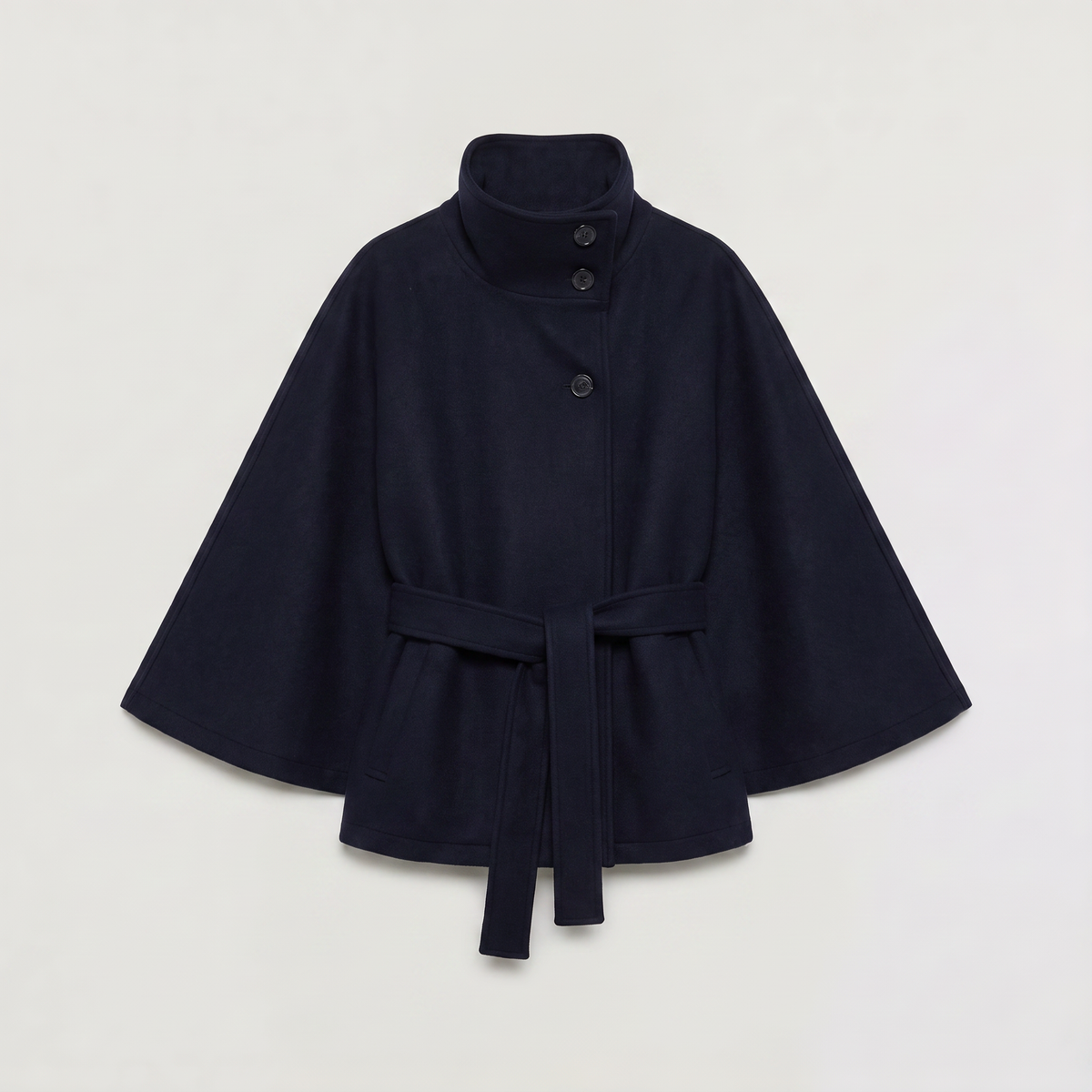 Women's Classic Wool Blend High-Neck Belted Cape Coat