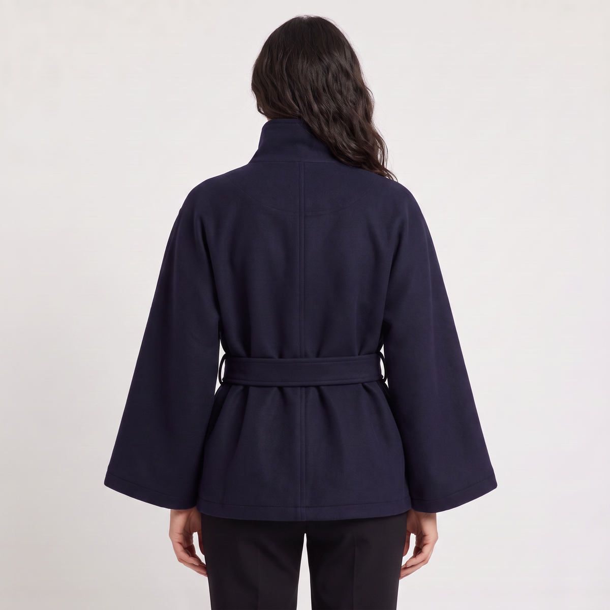 Women's Classic Wool Blend High-Neck Belted Cape Coat