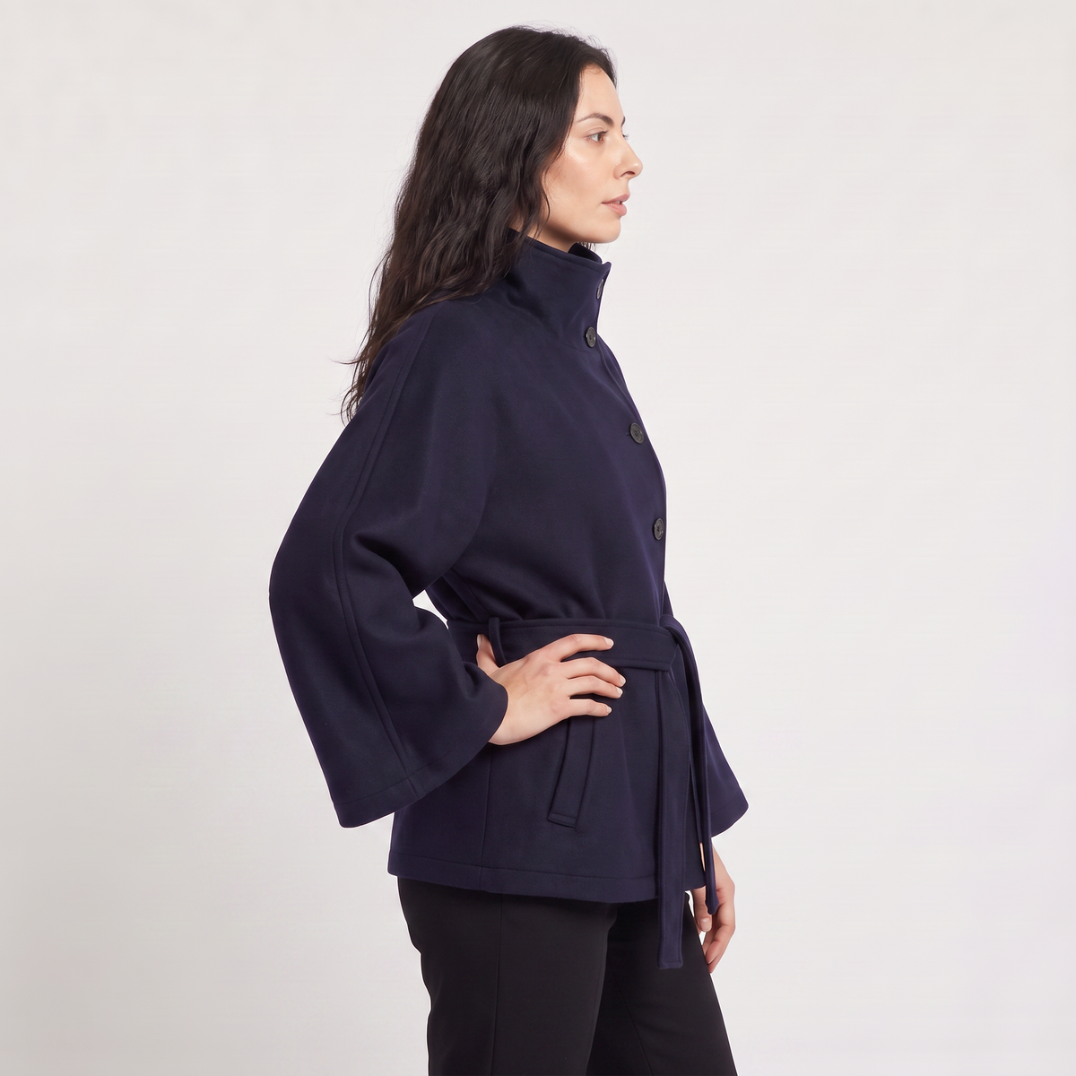 Women's Classic Wool Blend High-Neck Belted Cape Coat