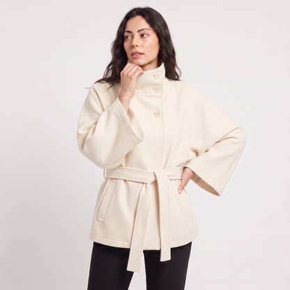 Women's Classic Wool Blend High-Neck Belted Cape Coat