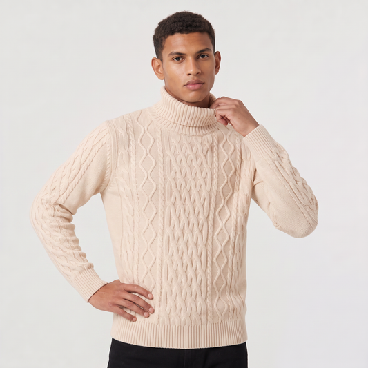 Men's Classic Wool Cable Knit Turtleneck Sweater