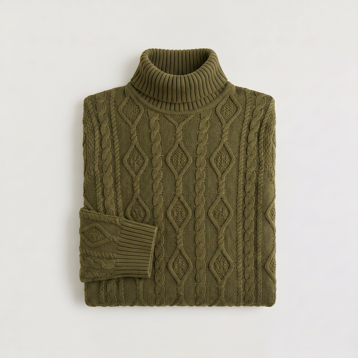 Men's Classic Cable Knit Wool Turtleneck Sweater