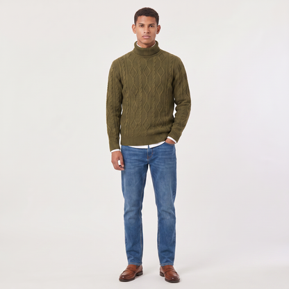Men's Classic Cable Knit Wool Turtleneck Sweater
