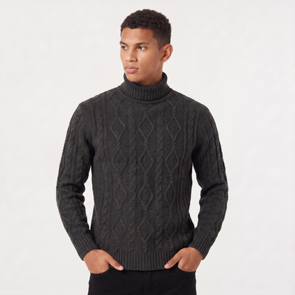 Men's Classic Cable Knit Wool Turtleneck Sweater