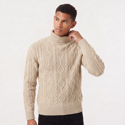 Men's Classic Cable Knit Wool Turtleneck Sweater