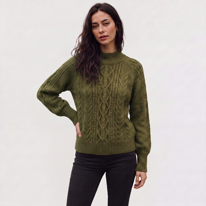Women's Classic Cable Knit Mock Neck Jumper