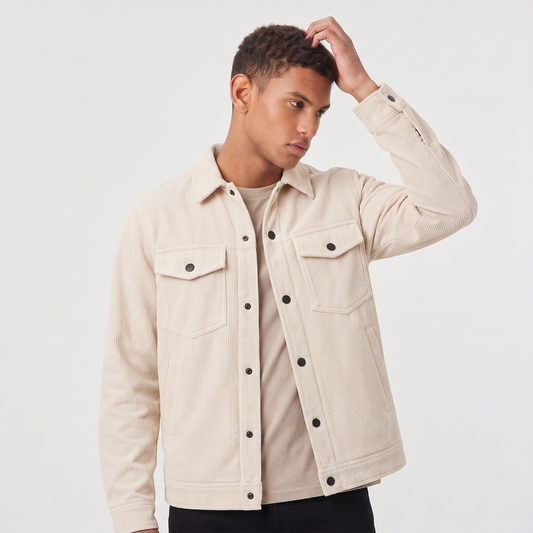 Men's Casual Corduroy Snap-Button Overshirt Jacket