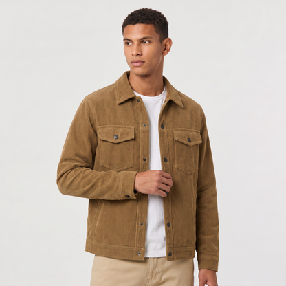 Men's Casual Corduroy Snap-Button Overshirt Jacket