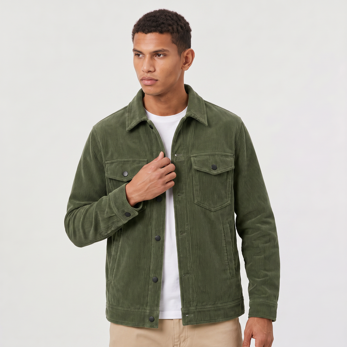 Men's Casual Corduroy Snap-Button Overshirt Jacket