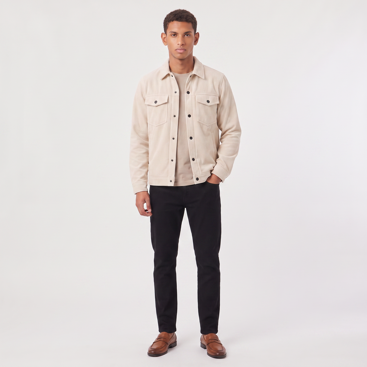 Men's Casual Corduroy Snap-Button Overshirt Jacket