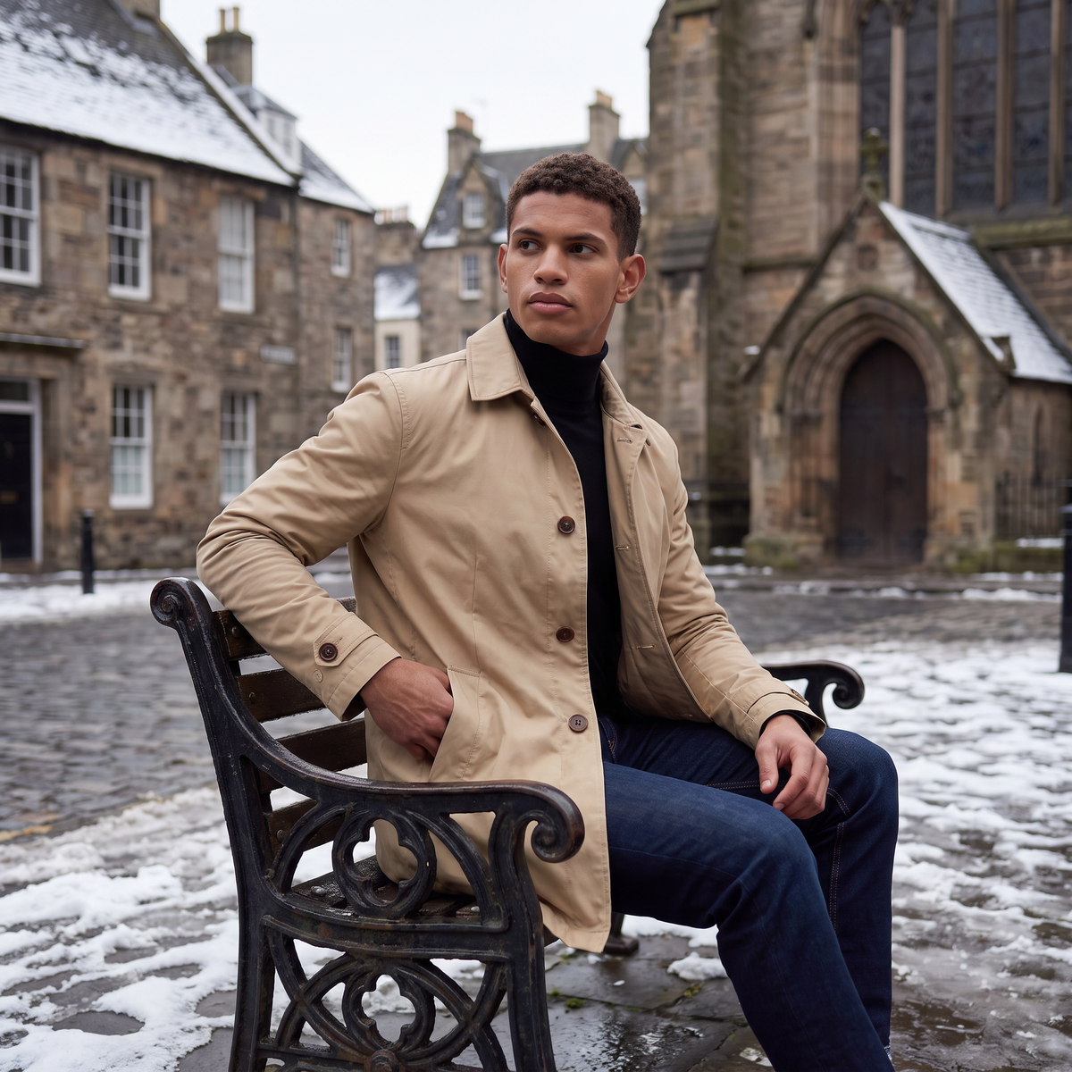Men's Classic Mid-Length Single-Breasted Trench Coat