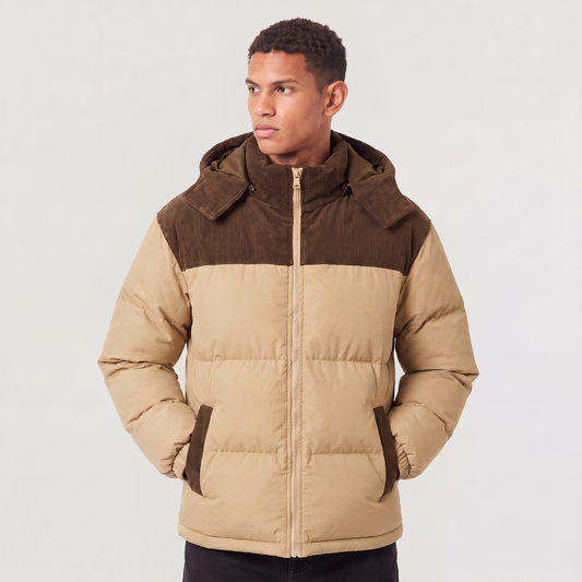 Men's Casual Quilted Hooded Corduroy Puffer Jacket