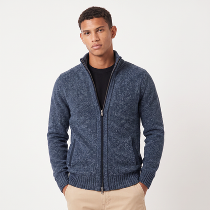 Men's Casual Textured Knit Funnel Neck Cardigan
