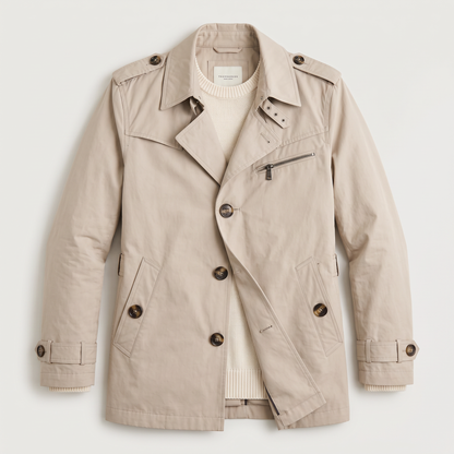 Men's Classic Double-Breasted Wool Trench Coat with Belt