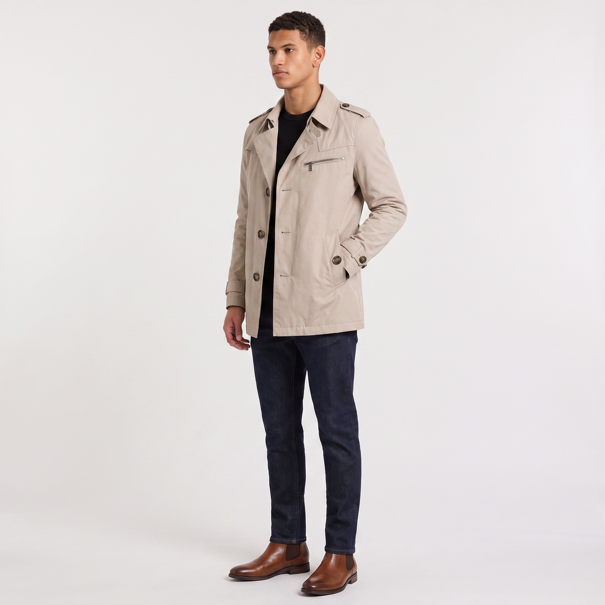 Men's Classic Double-Breasted Wool Trench Coat with Belt