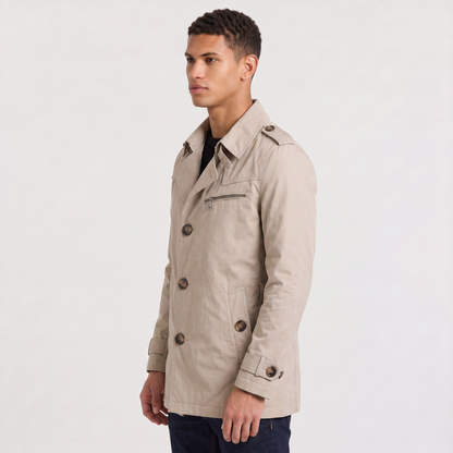 Men's Classic Double-Breasted Wool Trench Coat with Belt