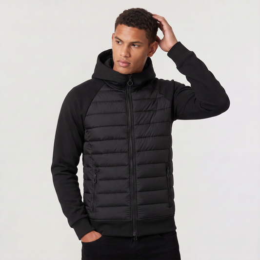 Men's Casual Quilted Hooded Hybrid Jacket