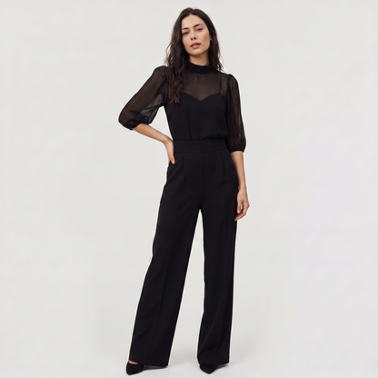 Women's Chic Wide-Leg Cotton Jumpsuit with Puff Sleeves