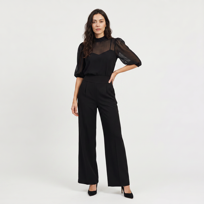 Women's Chic Wide-Leg Cotton Jumpsuit with Puff Sleeves