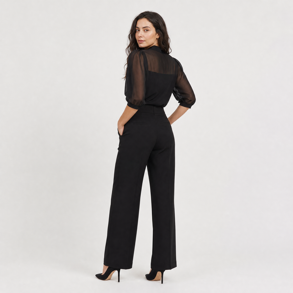 Women's Chic Wide-Leg Cotton Jumpsuit with Puff Sleeves