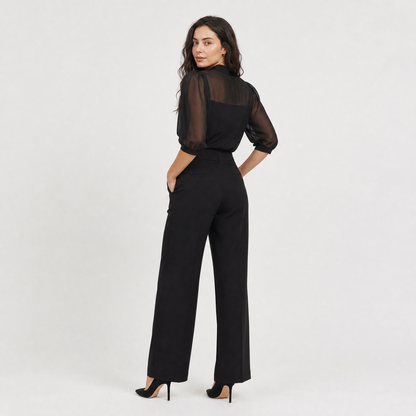 Women's Chic Wide-Leg Cotton Jumpsuit with Puff Sleeves