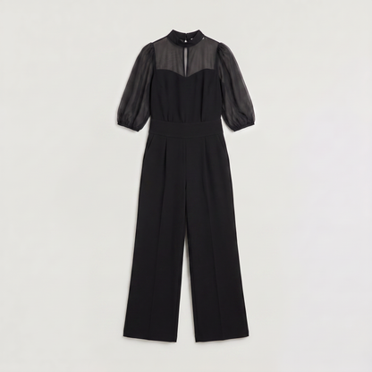 Women's Chic Wide-Leg Cotton Jumpsuit with Puff Sleeves