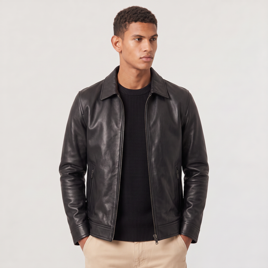 Men's Classic Leather-Look Zip Front Jacket Regular Fit