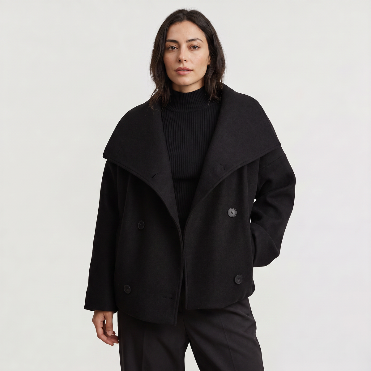 Women's Casual Double-Breasted Oversized Wool Jacket