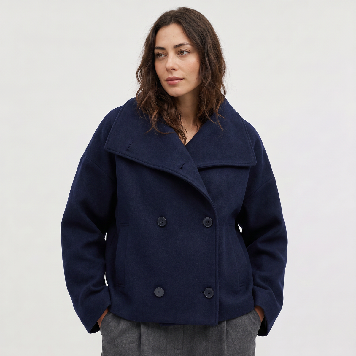 Women's Casual Double-Breasted Oversized Wool Jacket