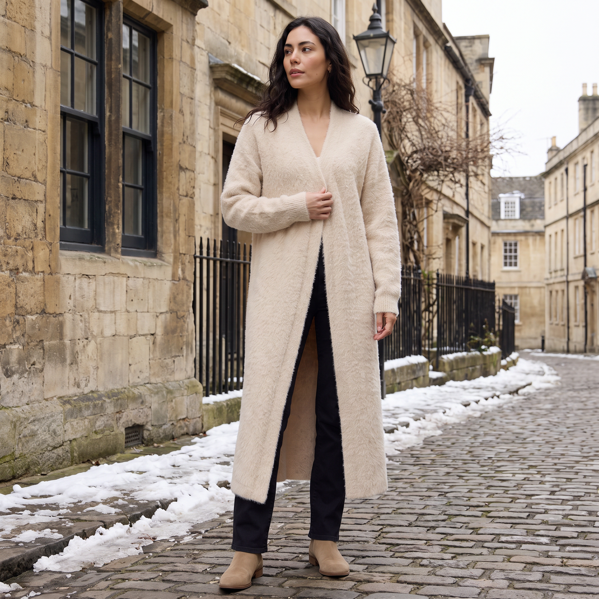 Women's Casual Fluffy Knit Longline Open-Front Cardigan