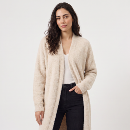 Women's Casual Fluffy Knit Longline Open-Front Cardigan
