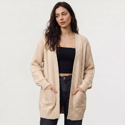 Women's Casual Oversized Cable Knit Open Front Cardigan