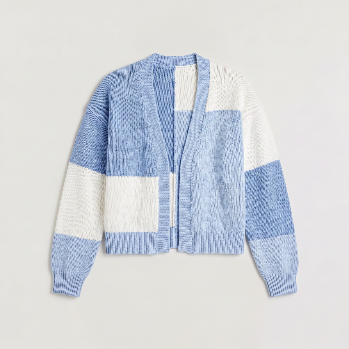 Women's Casual Open Front Cropped Knit Cardigan with Ribbed Cuffs