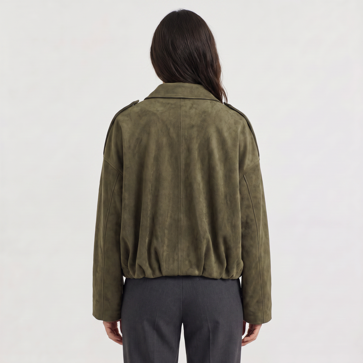 Women's Casual Faux Suede Collared Bomber Jacket