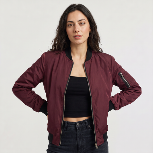 Women's Casual Contrast Trim Bomber Jacket