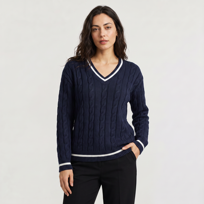 Women's Classic Cable Knit V-Neck Jumper