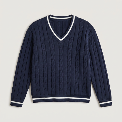 Women's Classic Cable Knit V-Neck Jumper