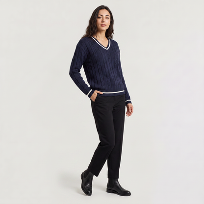 Women's Classic Cable Knit V-Neck Jumper